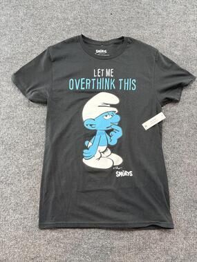 The Smurfs Shirt Mens Small Black Let Me Overthink This Cartoon Graphic Tee New